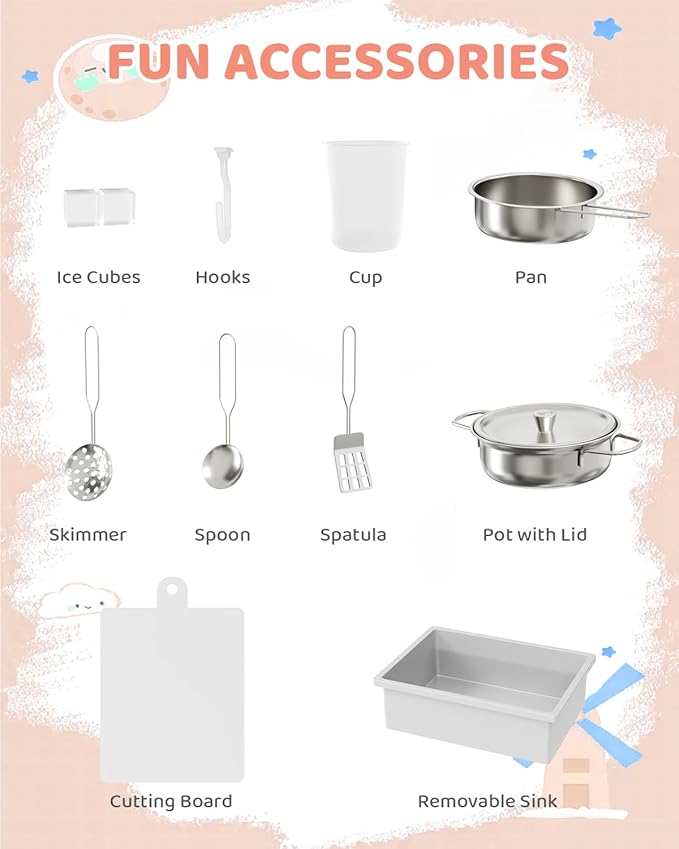 MAMIZO Wooden Corner Play Kitchen, Large Ultimate Interactive Toddler Pretend Kids Kitchen Playset with Blackboard, Stove & Range Hood w/Light & Sound, Ice Maker, Washing Machine, 6 Toy Set (White)