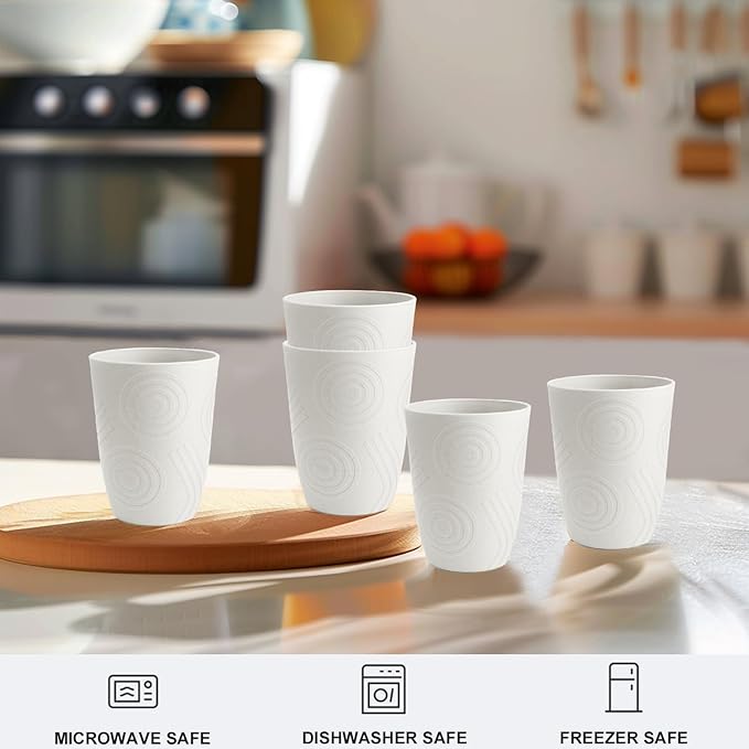 Drinking Glasses - Wheat Straw Cups Unbreakable Plastic Tumbler Set of 6 Alternative to Plastic Glasses Drinking Reusable Drinking Cup Dishwasher Safe Water Glasses Cups 12 OZ - White