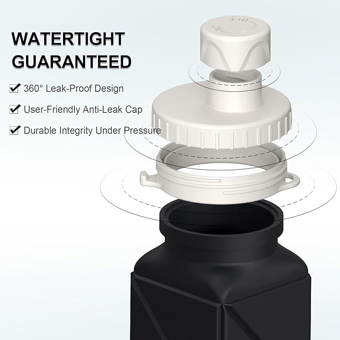 Collapsible Water Bottles 20.6oz, Silicone Foldable Portable Travel Water Bottle, Lightweight Reusable Leakproof for Traveling Camping Hiking Sports Outdoor, 2 Pack (Black+Dark Blue)