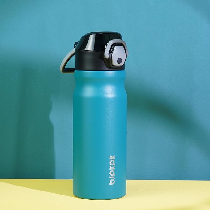 BJPKPK 18oz Insulated Water Bottle With Straw Stainless Steel Double Wall Water Bottles BPA Free Leak Proof Thermo With Lockable Flip Lid And Soft Silicone Spout,Laguna