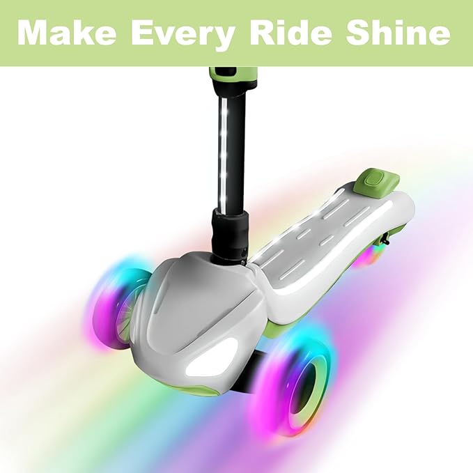 3 Wheel Electric Scooter for Kids Ages 3-10, w/Storage Basket, LCD Screen, Full Body Lights Up, Wide Deck, 5Mph Safe Speed, 90min Riding, Balance Foldable Kick Scooter for Boys & Girls