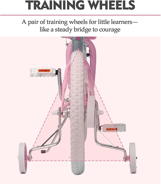 Glerc Petal Girls Bike, 12-18 Inch Kids Bike for Ages 2-9 Years Old Children, Princess Style Kids Bicycle with Training Wheels & Basket & Streamers, Multiple Colors