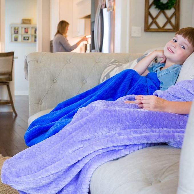 PediPocket Kidz Patented Foot Blanket – Lively Lilac – 40” x 50” with 15” Deep Foot Pocket, Plush Velvety Fleece Blanket for Kids,Everyday Luxurious Comfort, Machine Washable, Gift Idea (non-electric)