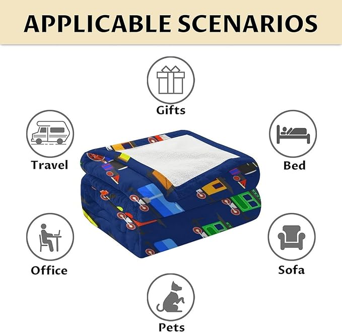 Train Blanket Throw for Teens - Plush Fluffy Blankets for Boys - 50"x60" Inches Throw Size for Sofa - Dark Blue Train Throws