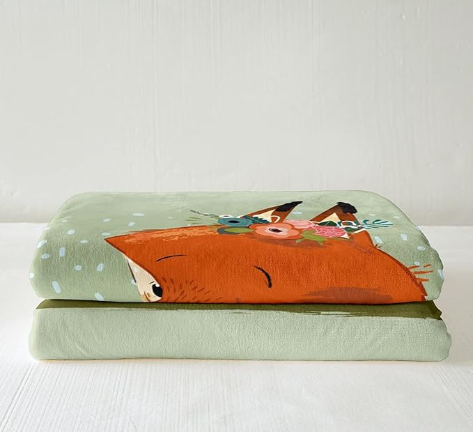 Kids Fox Print Plush Blanket Cartoon Fox Fleece Throw Blanket 3D Animal Theme Sherpa Blanket for Boys Girls Floral Woodland Fox Fuzzy Blanket Nature Theme Bed Couch Chair Room Decor Throw 50x60 Inch
