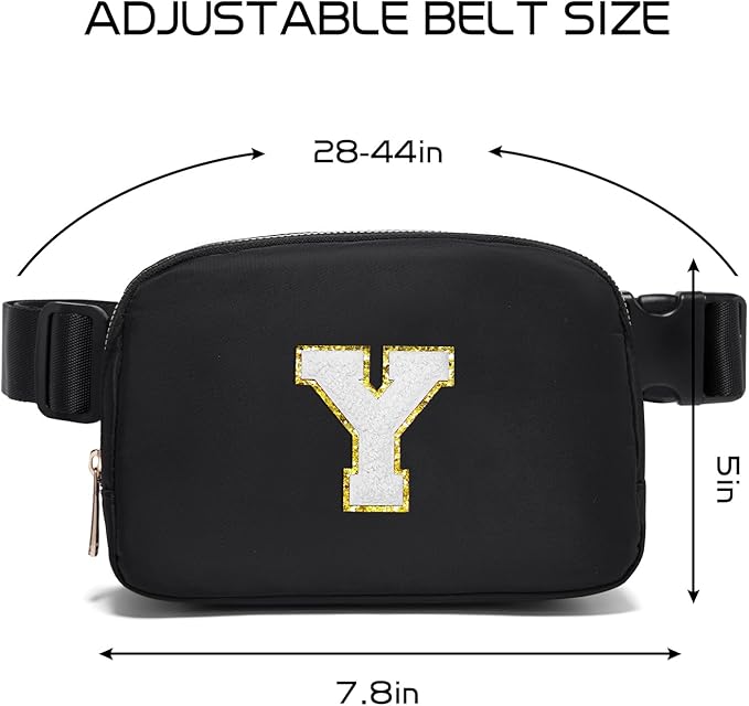 Gitus Birthday Gifts for 8 9 10 11 12 13 Year Old Girls Personalized Fanny Pack Crossbody Bags with Initial Letter Patch Belt Bag for Teen Girls Cute Trendy Stuff Travel Essentials (Black-Y)
