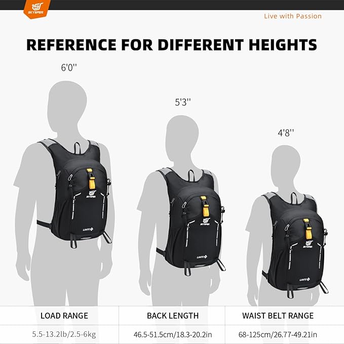 SKYSPER Small Hiking Backpack - 15L Travel Daypack Lightweight Bag Water Resistant Hiking Backpacks for Women Men