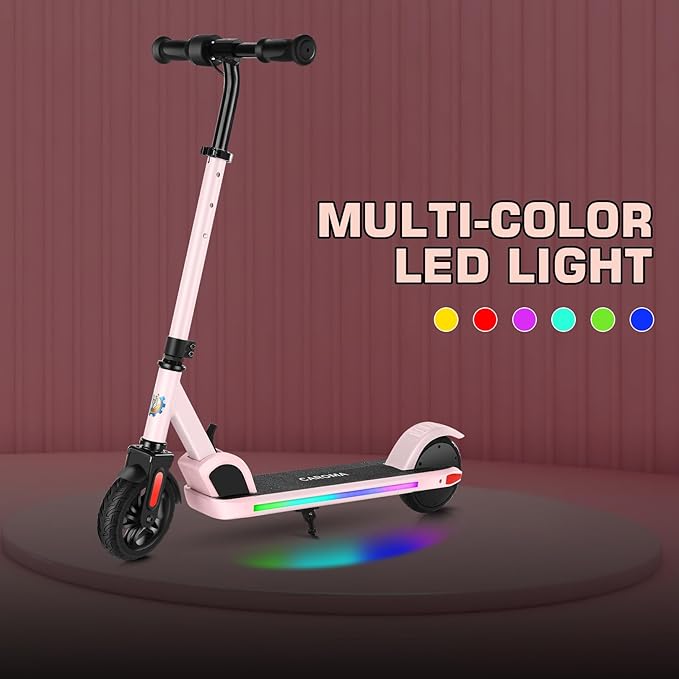 Caroma Electric Scooter for Kids Ages 6-14, 180W/150W Motor & 10 Mph, 85 Mins Ride Time, Adjustable Height & Speed, LED Display & Colorful Lights, Kids Electric Scooter, Best Gifts for Girls and Boy