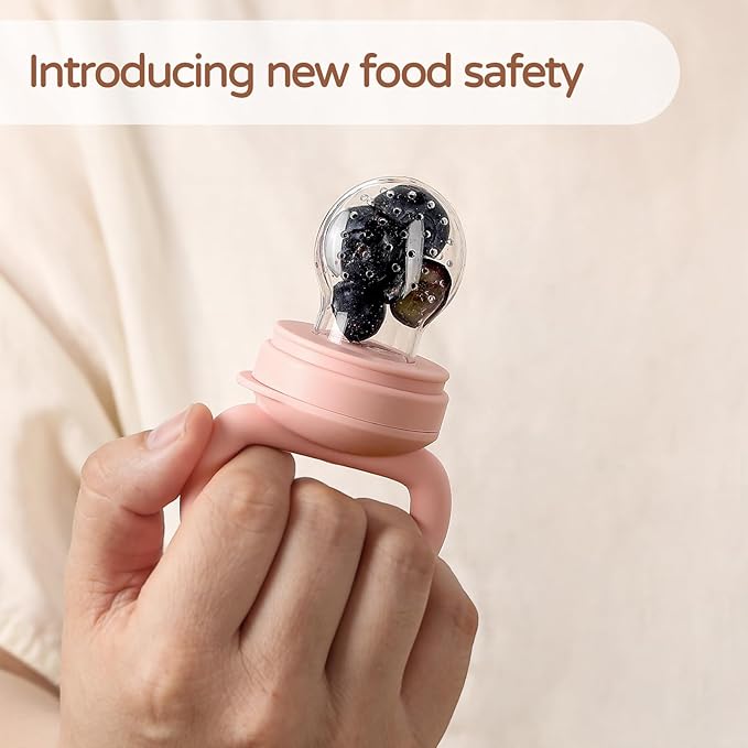 2 Pack Silicone Baby Fruit Feeder with Mini Freezer Tray, Breastmilk Popsicle Molds for Baby Teething Relief, Fresh Food Feeder for Safe Infant Self Feeding, Extra Food Pouches - Pink