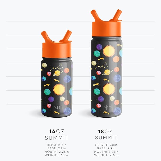 Simple Modern Kids Summit Water Bottle with Straw Lid | 14oz Stainless Steel Cup Insulated Tumbler for Toddlers, School | Solar System