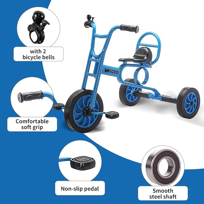 Kids Tricycle for Ages 3+, Preschool Daycare Playground Kids Balance Bike, Home Toddler Trike with Bell and Rubber Wheels, Boys and Girls Indoor/Outdoor Play Equipment