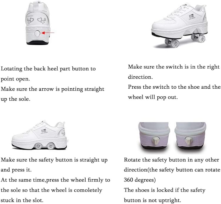 2-in-1 Roller Skates Shoes with Retractable 4 Wheels & Pop-Out Deformation Sneakers Outdoor Sports Skating Shoes for Girls Boys