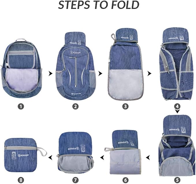 ZOMAKE 25L Ultra Lightweight Packable Backpack, Foldable Hiking Backpacks Water Resistant Small Folding Daypack for Travel(Navy Blue)