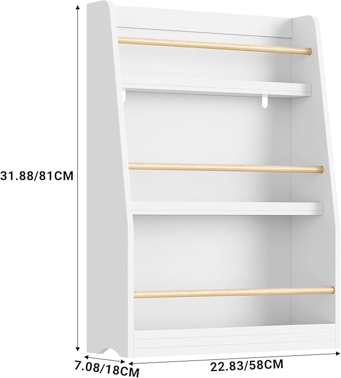Kids Bookshelf, 3-Tier Montessori Book Shelf Organizer for Books and Toys, Toddler Bookshelf for Bedroom, Living Room, Playroom, Classroom, Nursery - White