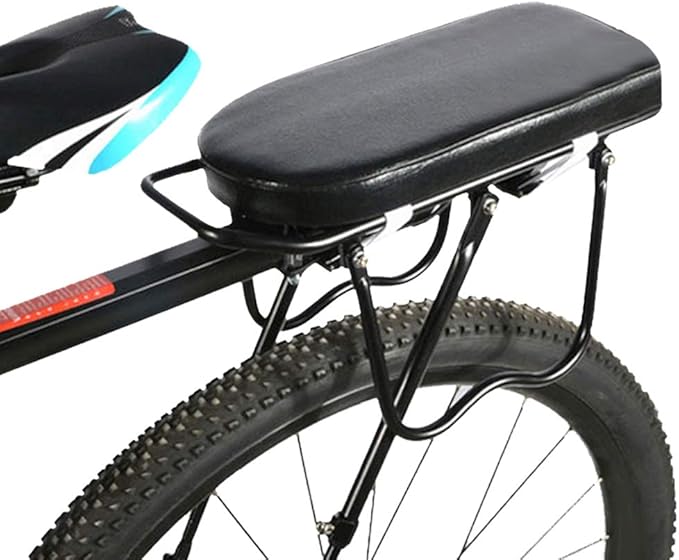 Bicycle Manned Cushion, Black PU Bike Rear Saddle Mountain Bike Back Shelf Seat Cushion, Wide Soft Pad Bicycle Accessory for School Sports Trail Riding