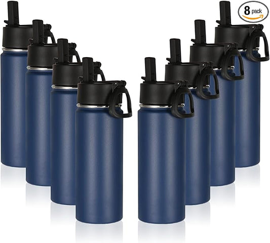 Volhoply 16 OZ Kids Water Bottle Bulk 8 Pack,Insulated Sports Bottles with Straw Lid,Stainless Steel Bottle with Handle Keep Cold & Hot,Double Wall Vacuum Tumbler Cups for School,Girls(Navy, 8)