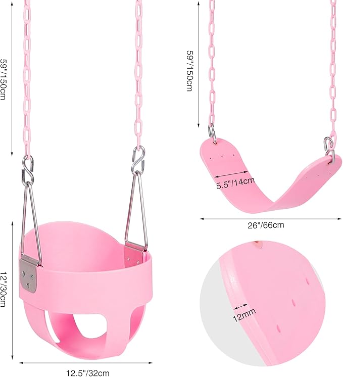 RedSwing High Back Full Bucket Swing with Heavy Duty Swing Seat Combo Pack (Triangle and Chain Dip), Tree Straps Included, Pink