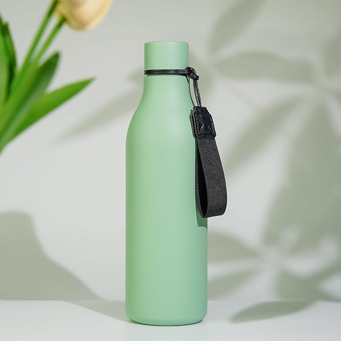 BJPKPK Insulated Water Bottles, 25 oz Stainless Steel Metal Water Bottle with Strap, BPA Free Leak Proof Thermos, Mugs, Flasks, Reusable Water Bottle for Sports & Travel, Macaron Green