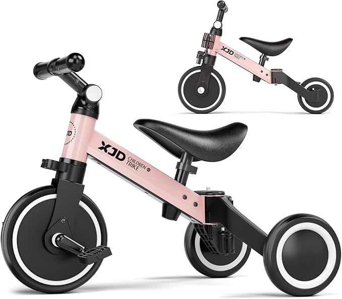 ﻿XJD 5 in 1 Toddler Bike, Tricycle for Toddlers 1-3 with Adjustable Seat Height, Removable Pedals, Ideal Balance Bike Birthday Gifts and Toys for Boys and Girls