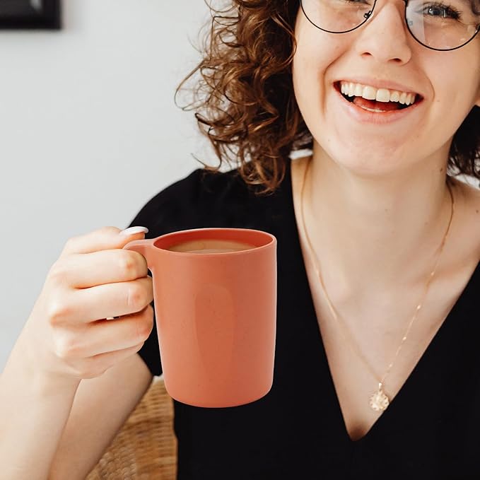 16oz Wheat Straw Cups with handles set of 6-Plastic Cups Reusable-Unbreakable Kids Mugs-Dishwasher Safe & Microwave Safe-Ideal Plastic Mugs for Tea,Coffee,Camping,RV-Orange