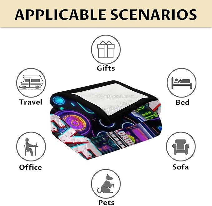 Gaming Blankets for Teenage Boys - Flurry Comfort Black Throws - 50" x 60" Inches Throw Size for Bed - Cool Gamer Blanket Gifts for Gamers