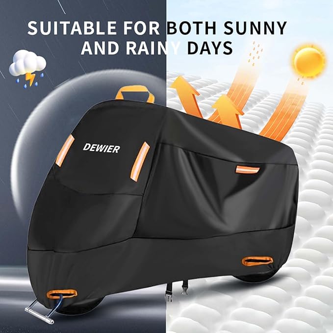 Motorcycle Cover Waterproof Outdoor, 420D Heavy Duty, 3XL95in, All Season Protection, Windproof Clasps, Storage Bag, Night Reflective Design, Fits Motorcycles, 1-2 Bikes Ebikes