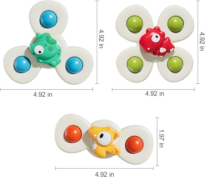 Baby Dinosaur Suction Cup Spinner Travel Toys for Kids Ages 1-3, Fidget Spinner Toys for 1 Year Old Boy Girl 12 Months, Sensory Bath Toy for Toddlers Infants Birthday