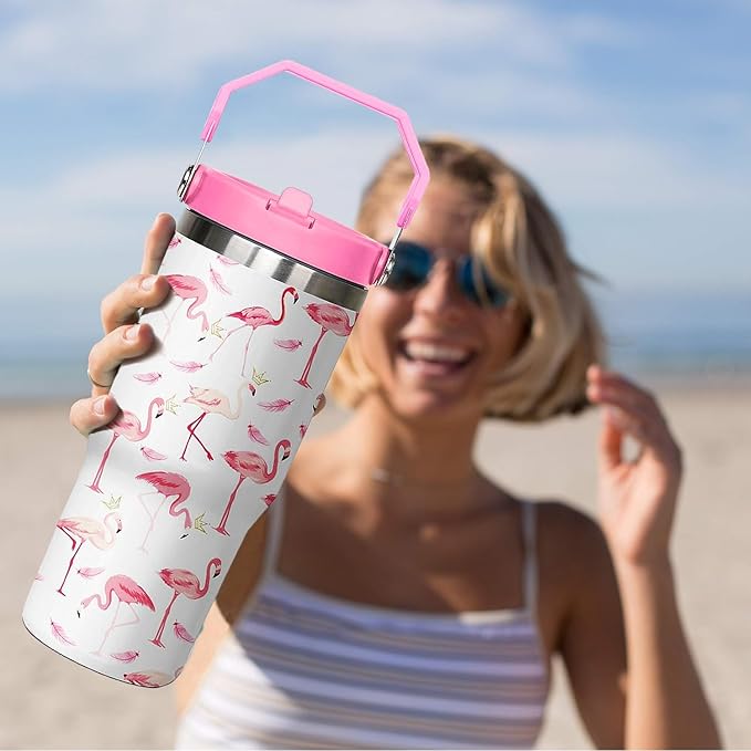 Flamingo Gifts for Women, 30 oz Pink Flamingo Leakproof Tumbler with Lid and Straw, Flamingo Decor