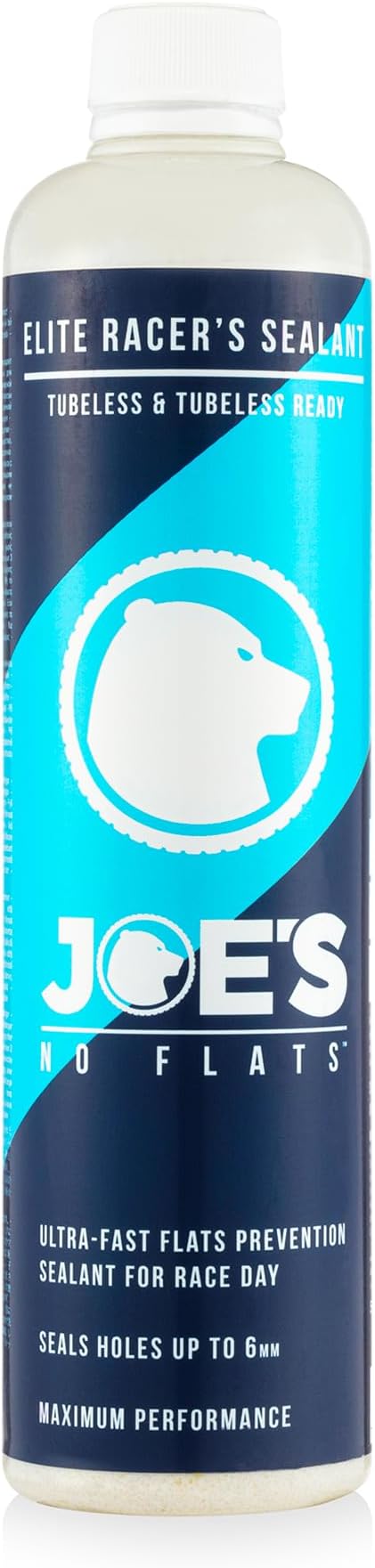 JOE'S NO FLATS Elite Racer's Sealant - Gravel and MTB Bike Tires - Ultra-Fast Sealing for Tubeless and Inner Tubes | for Holes up to 0.25 Inches | Ready to Use Effective Puncture Seal, 16.9oz
