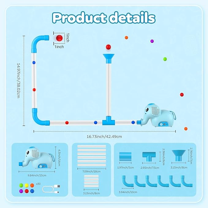 STEM Air-Powered Building Toys for Kids Ages 3 4 5 6 7 8+– Educational Air Tubes Toy& Turbine Set with 30 Foam Balls – Rechargeable Construction Kit for Boys & Girls – Fun Science Gift for Teens