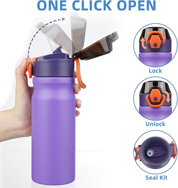 BJPKPK Stainless Steel Insulated Water Bottle with Straw Lid 18oz Reusable Metal Thermal Flask Bottles Keep Cold and Hot,Purple