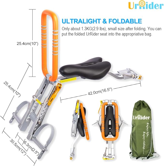 Child Bike Seat, Front Mount Kids Bike Seat,Fit Mountain Bikes, Cruiser Bikes, Folding Bikes, Ultra Light,Portable, Tool-Free, Quick-Release,Toddler Bike Seat for 2-6 Years(up to 60lbs)