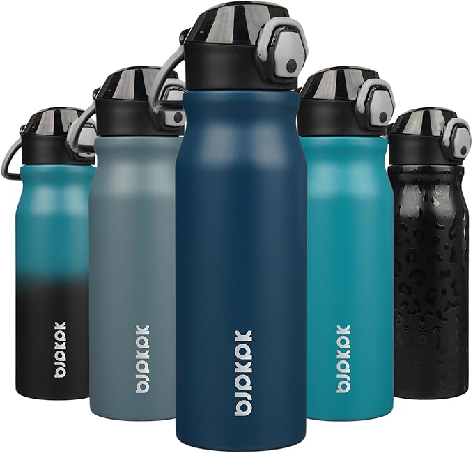 BJPKPK Water Bottle With Straw 25oz Insulated Water Bottles Reusable Stainless Steel Metal Thermo With Leak Proof Lockable Lid And Carry Handle,Navy Blue