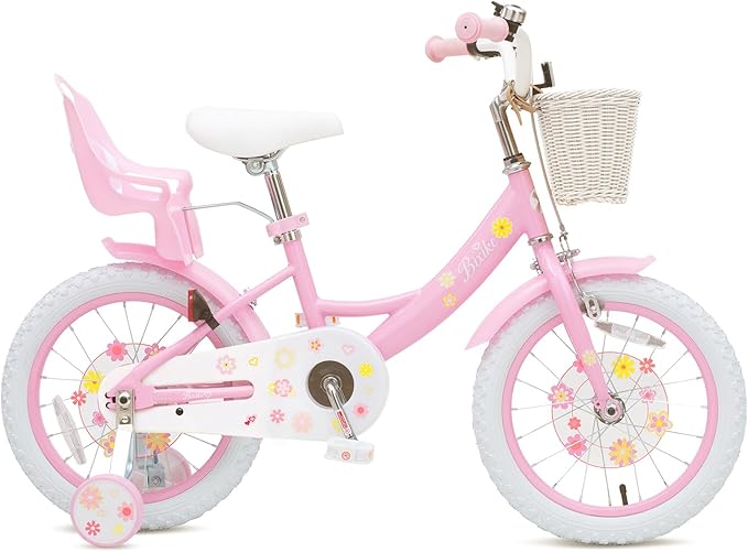 Girls Bike with Basket for Toddlers and Kids Aged 3-14 Years Old, 12 14 16 18 Inch with Training Wheels & Doll Seat, 20 Inch with Kickstand & Rear Rack, Princess Style Bicycle for Gift.