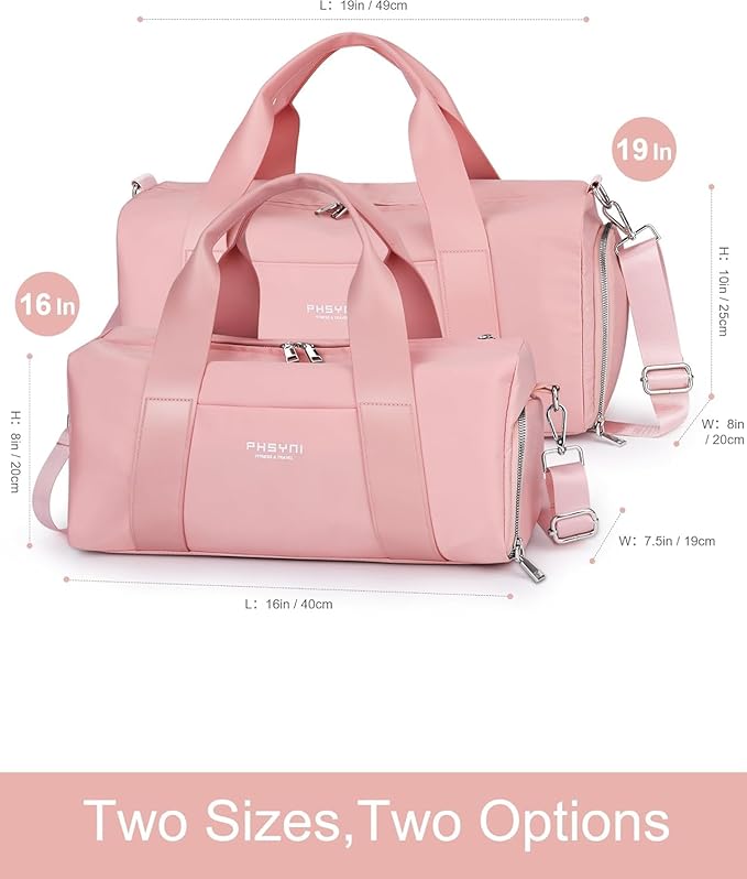 Compact Sports Gym Bag for Women Girls, Cute Mini Duffle Bag with Wet Pocket & Shoes Compartment, Personal Item Travel Workout Bag, 16"-Small, Pink