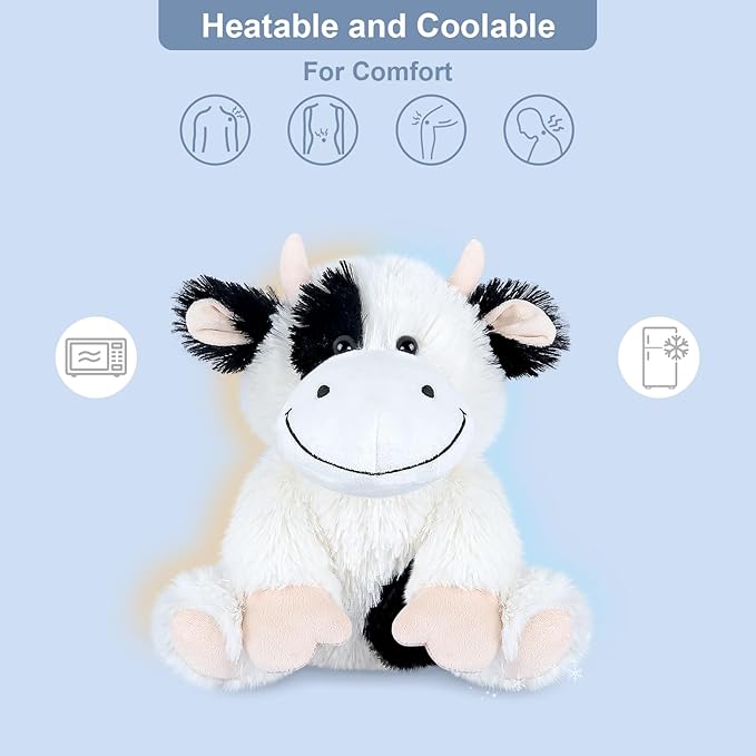 Heatable & Coolable Cow Stuffed Animal, Heated Stuffed Animals Heating Pad for Soothing & Relaxation, Lavender Scent Cow Plush for Stress Discomfort, Cows Gift for Kid & Aldult, Dairy Cattle