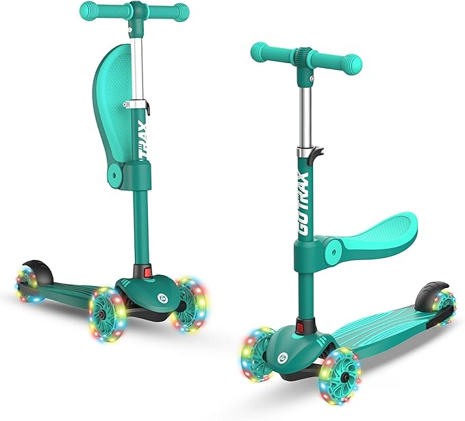 Gotrax KS3 Kids Kick Scooter, LED Lighted Wheels, Adjustable Height Handlebars and Removable Seat, Lean-to-Steer & Widen Anti-Slip Deck, 3 Wheel Scooter for Kids Ages 2-8 and up to 100 Lbs