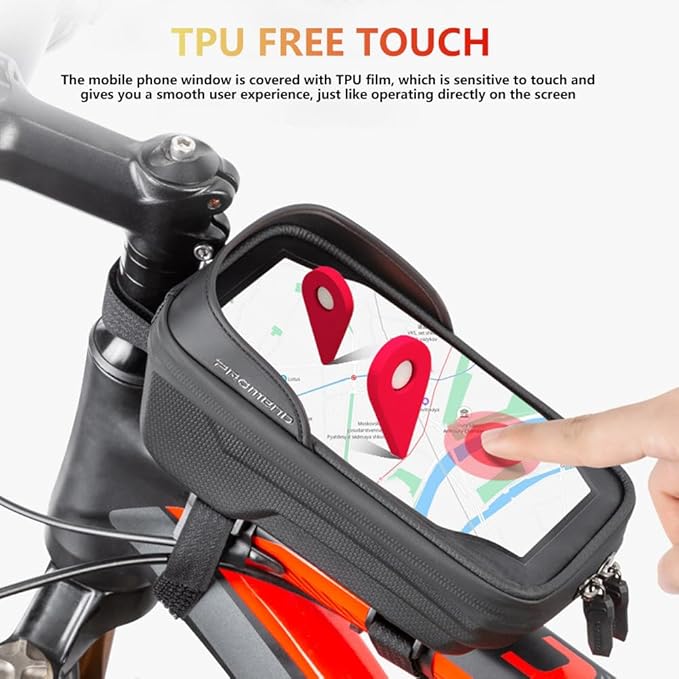 Waterproof Bike Frame Bag - MTB/Road Bike Top Tube Phone Holder for Phones Under 7", Universal Bicycle Phone Pouch with Rain Cover & Shockproof Design, Commuter Cycling Accessories