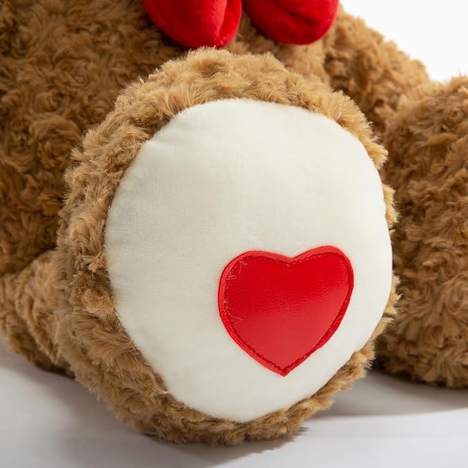BEJOY Teddy Bear Stuffed Animal Plush Bear with Red Bow and Hearts Holiday Toy Gift 24 inches Brown