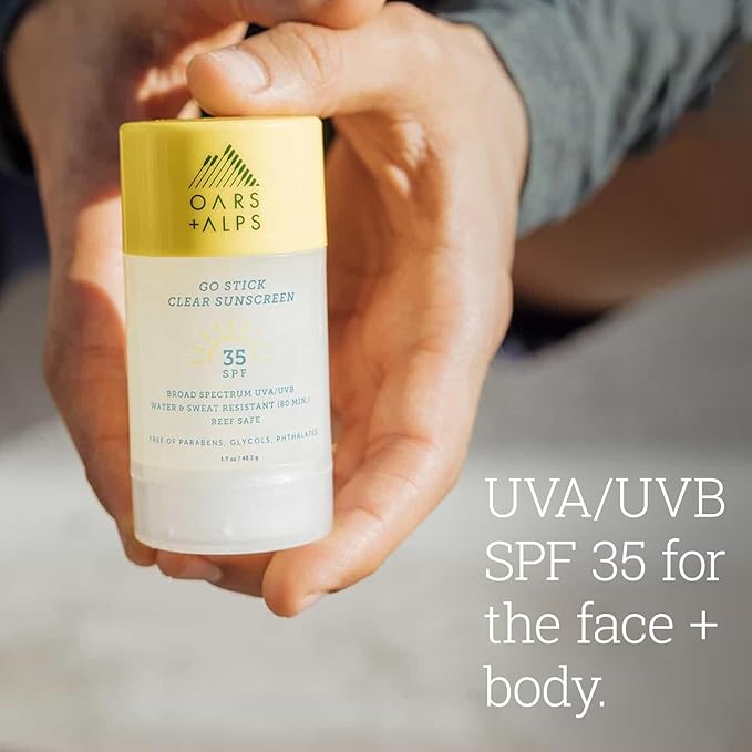 Oars + Alps Go Stick Clear SPF 35 Face Sunscreen, Skin Care Infused with Vitamin E and Antioxidants, Water and Sweat Resistant, TSA Friendly, 1.7 Oz, 2 Pack