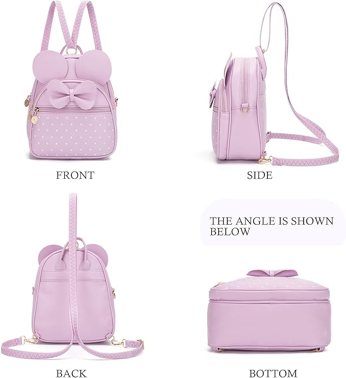 KL928 Girls Mini Backpack Bowknot Polka Dot Cute Small Daypacks Convertible Shoulder Bag Purse for Women