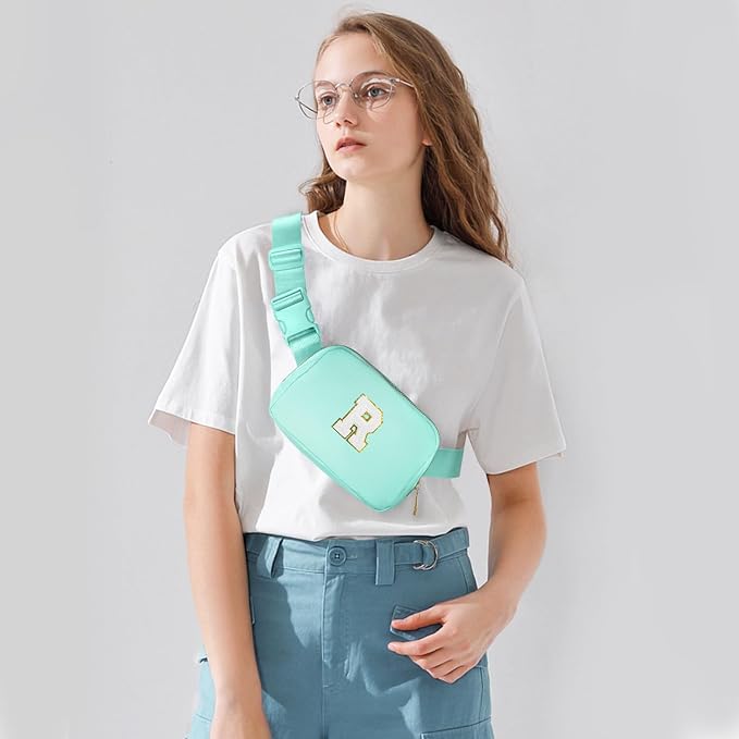 Gitus Birthday Gifts for 8 9 10 11 12 13 Year Old Girls Personalized Fanny Pack Crossbody Bags with Initial Letter Patch Belt Bag for Teen Girls Cute Trendy Stuff Travel Essentials (Mint Green-R)