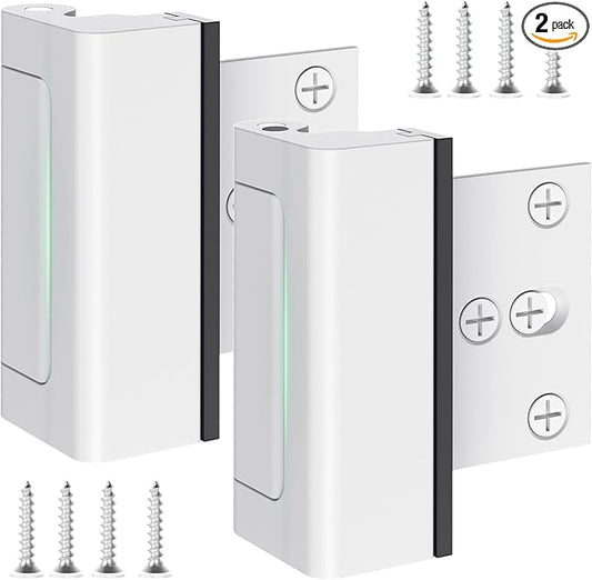 2 Pack Home Security Door Lock, Childproof Door Reinforcement Lock with 3 Inch Stop Withstand 800 lbs, Door Safety Locks for Front Door, Night Kids Safety Flip Lock to Defend Your Home, White