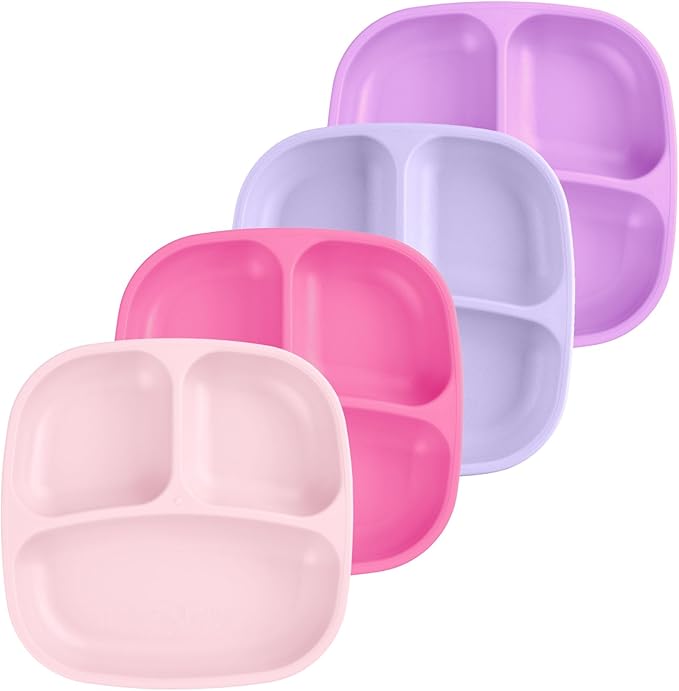 Re-Play Toddler Plates with Dividers - Deep-Walled 3 Compartments Divided Plates for Kids - Dishwasher & Microwave Safe - Made in USA - Set of 4-7.37" x 7.37" x 1.25" - Princess