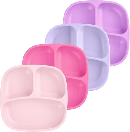 Re-Play Toddler Plates with Dividers - Deep-Walled 3 Compartments Divided Plates for Kids - Dishwasher & Microwave Safe - Made in USA - Set of 4-7.37" x 7.37" x 1.25" - Princess