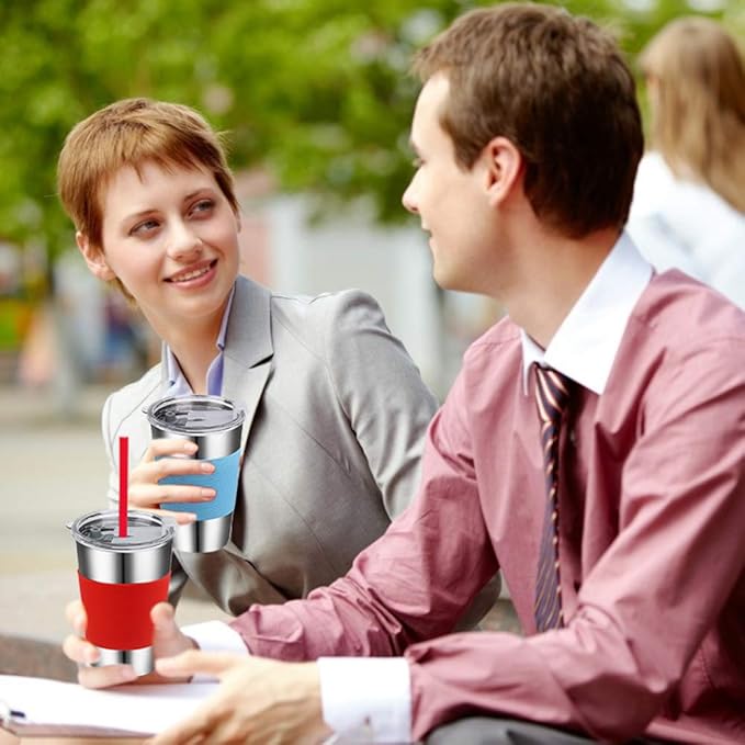 Stainless Steel Cups, 5 Pack 16oz Kids Drinking Glasses Spill Proof Metal Tumblers Cups with Lids and Straws for Toddlers and Adults