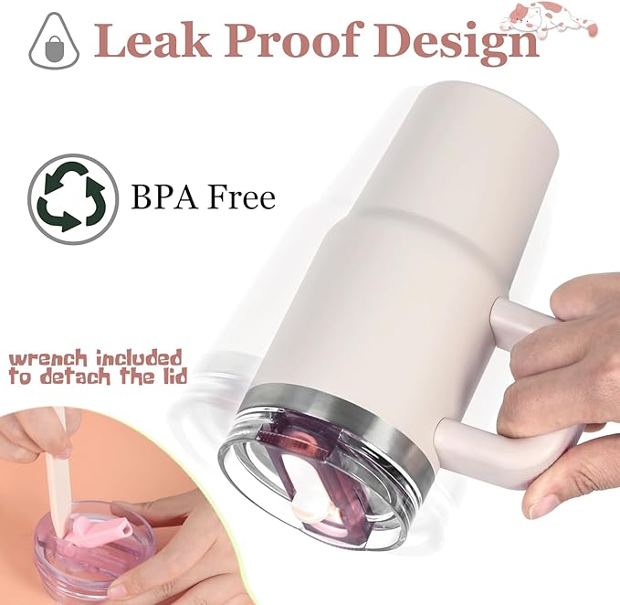 Cosictic 14 Oz Flip Straw Tumbler with Handle for Kids, Stainless Steel Double Wall Insulated Cup for Children with Flip Top Lid, 14 Oz Leak-proof Cups for Kids,Rose Quartz