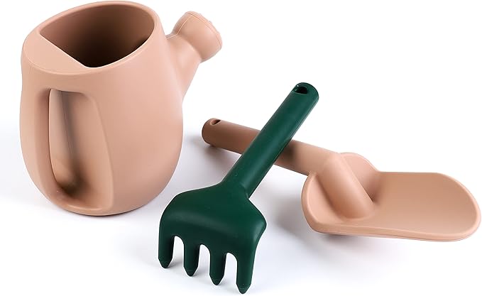 BLUE GINKGO Toddler Gardening Tools - Silicone Beach Toys, Garden Toys for Toddlers | Kids Shovel and Rake Set, Watering Can, Sand Molds | Outdoor Baby Gardening Set (Sand Pink)