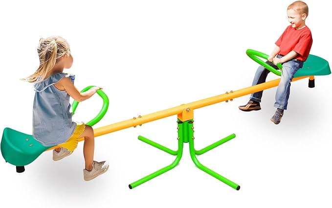 360 Degree Rotation Seesaw Swivel Teeter-Totter, 2/3/4 Seats Sit and Spin Outdoor Playground Equipment for Kids, Toddlers, Boys, Children (Green-2 Seats)