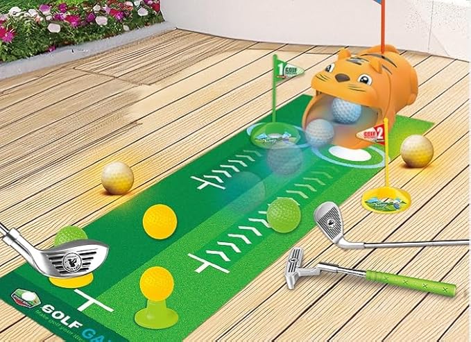 Fistone Kids Toy Golf Set, with Automatic Golf Returner, Golf Balls, Clubs, Putting Mat, Indoor Outdoor Sports Toy Birthday Gift